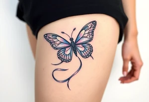 ethereal butterfly with flowing silk ribbons in moonlight tattoo idea