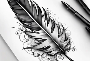 pen wrapped in feather tattoo idea