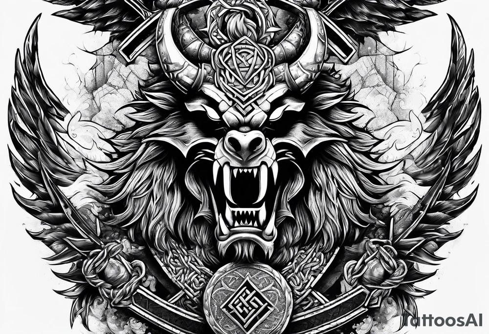 Valhalla sword chain barbed wire
 dragon axe Valknut tattoo idea