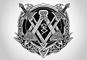 Valhalla sword shield dragon axe Valknut barbed wire chains tattoo idea