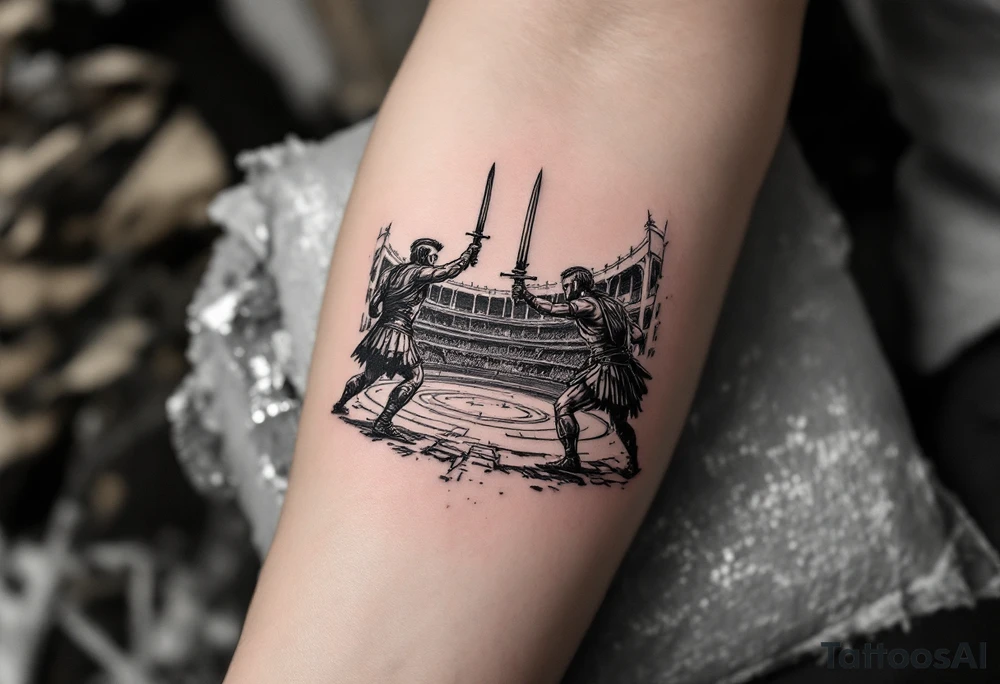 roman gladiator view bach fight sword arena tattoo idea