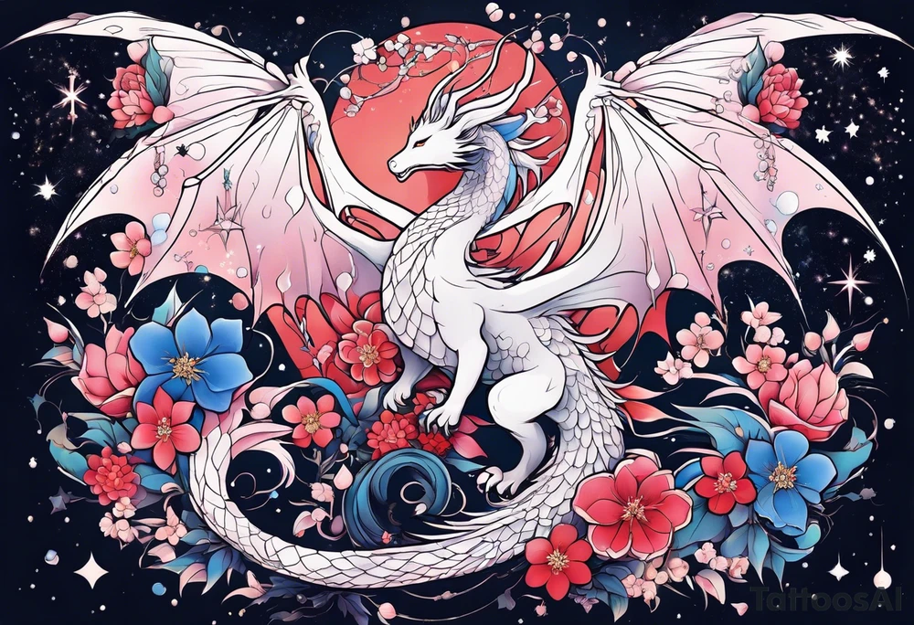 Constellation, wing , snow , cross , dragon female japan kawaii , flower tattoo idea
