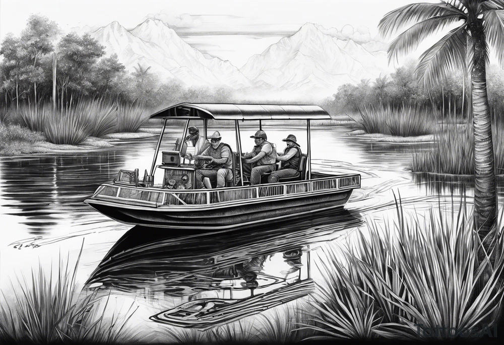 Arm sleeve airboat driving through the Everglades tattoo idea