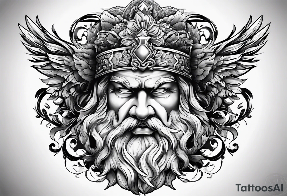 face de Zeus com raios tattoo idea