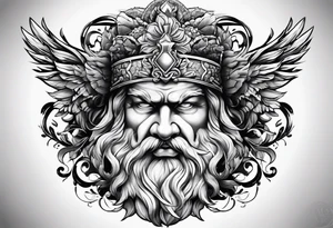 face de Zeus com raios tattoo idea
