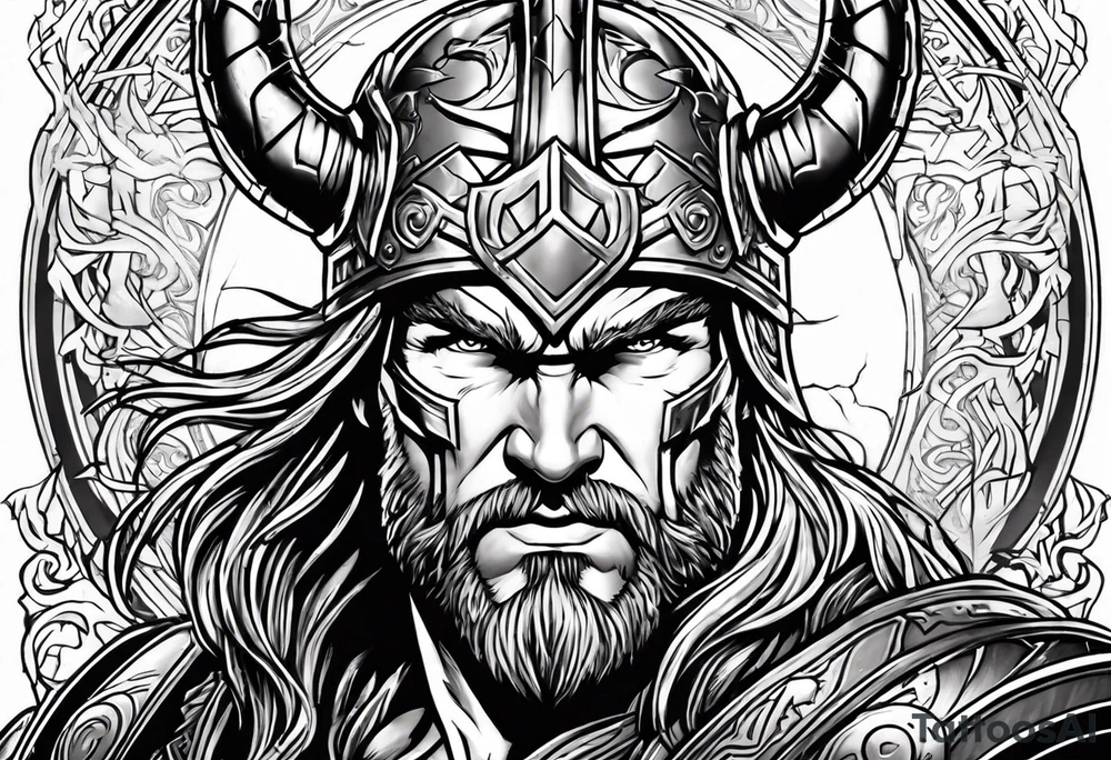 The Mighty Thor  with lightning in the background tattoo idea