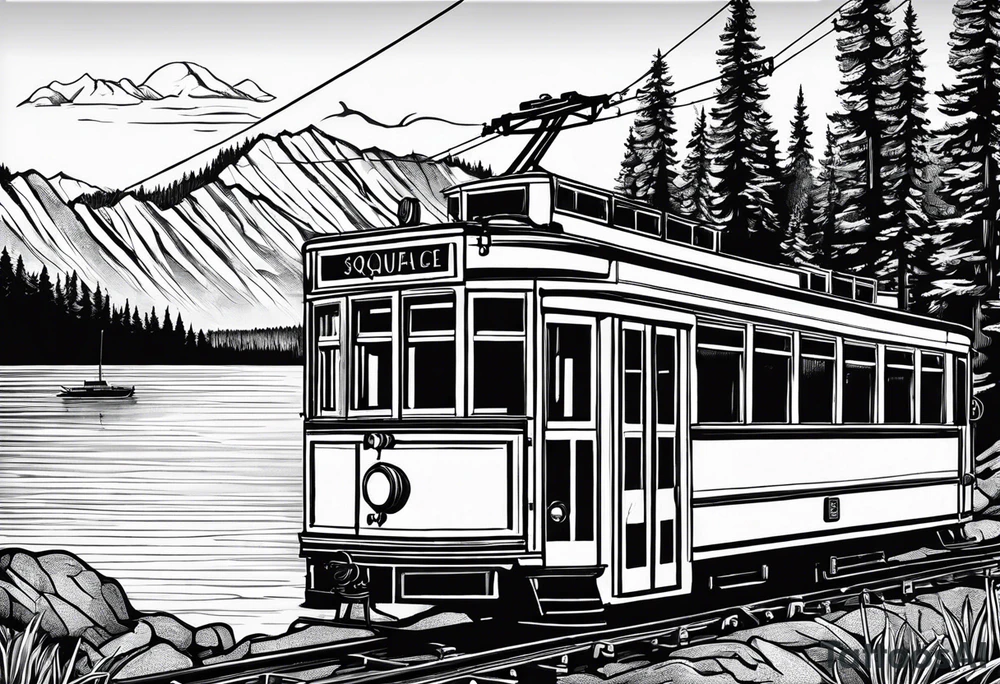 squaw valley tram face showing tram and lake in the background tattoo idea