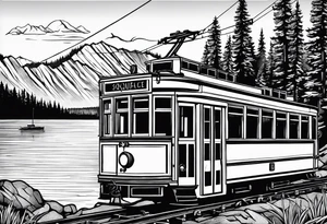squaw valley tram face showing tram and lake in the background tattoo idea