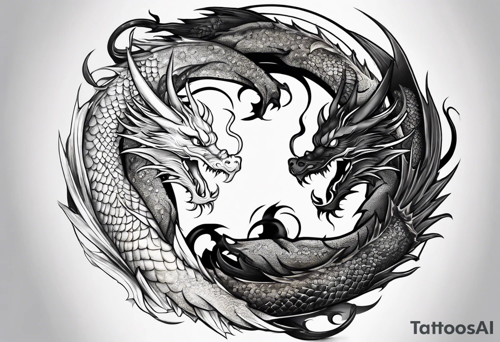 dragons in a yin and yang shape tattoo idea