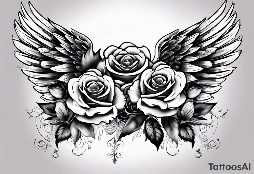 Angel wing with I’ll miss your fever, roses, heaven gates, 120770 tattoo idea