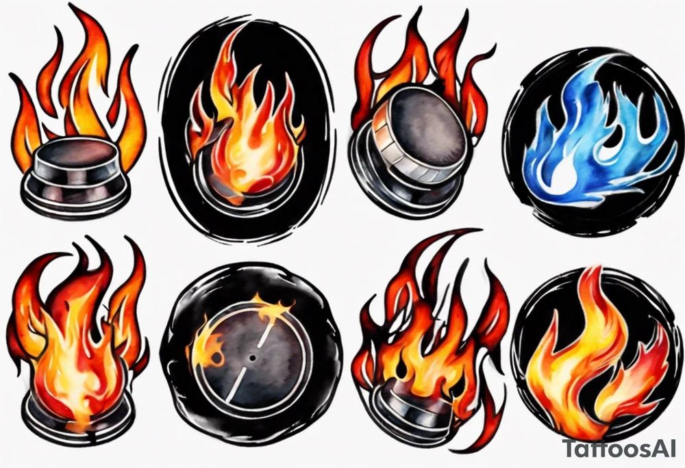hockey puck with flames moving tattoo idea