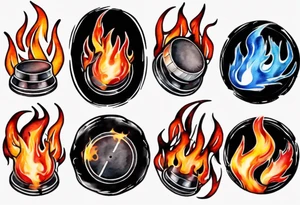 hockey puck with flames moving tattoo idea