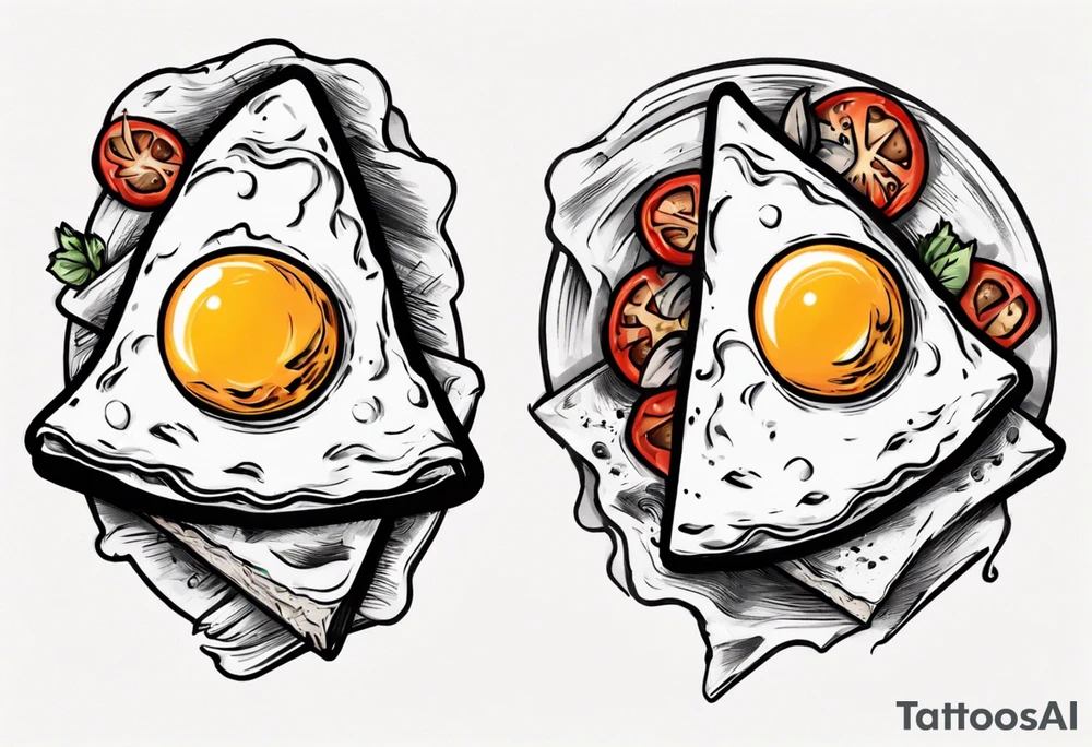 Pair fried eggs tattoo, where for the girl a small slice like a pizza triangular and for the guy the rest of the fried eggs tattoo idea