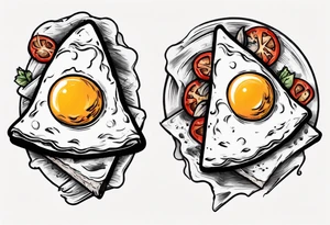 Pair fried eggs tattoo, where for the girl a small slice like a pizza triangular and for the guy the rest of the fried eggs tattoo idea