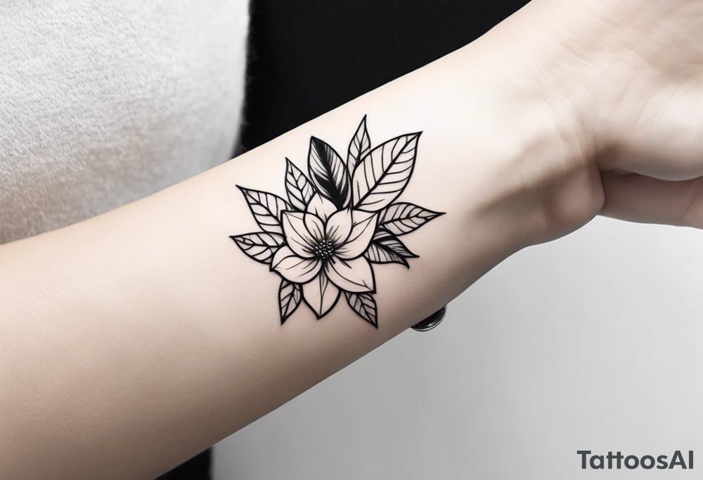 small feminine minimalist tattoo of leafs and flower on wrist tattoo idea