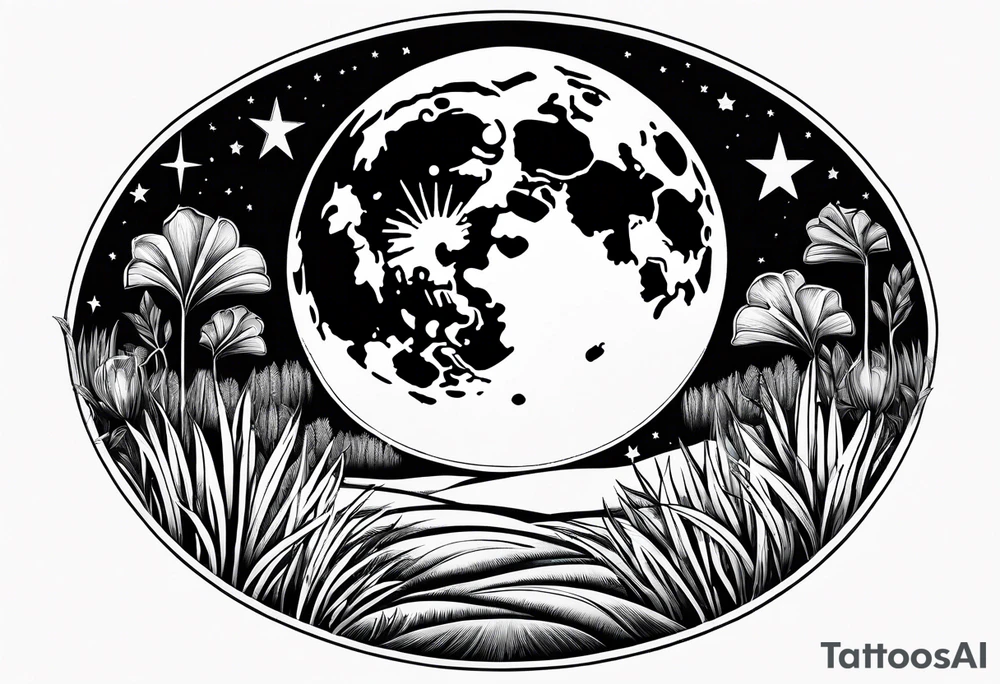 the moon shining down onto a patch of grass tattoo idea