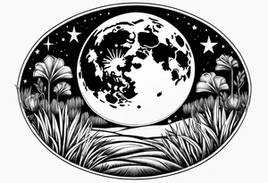 the moon shining down onto a patch of grass tattoo idea