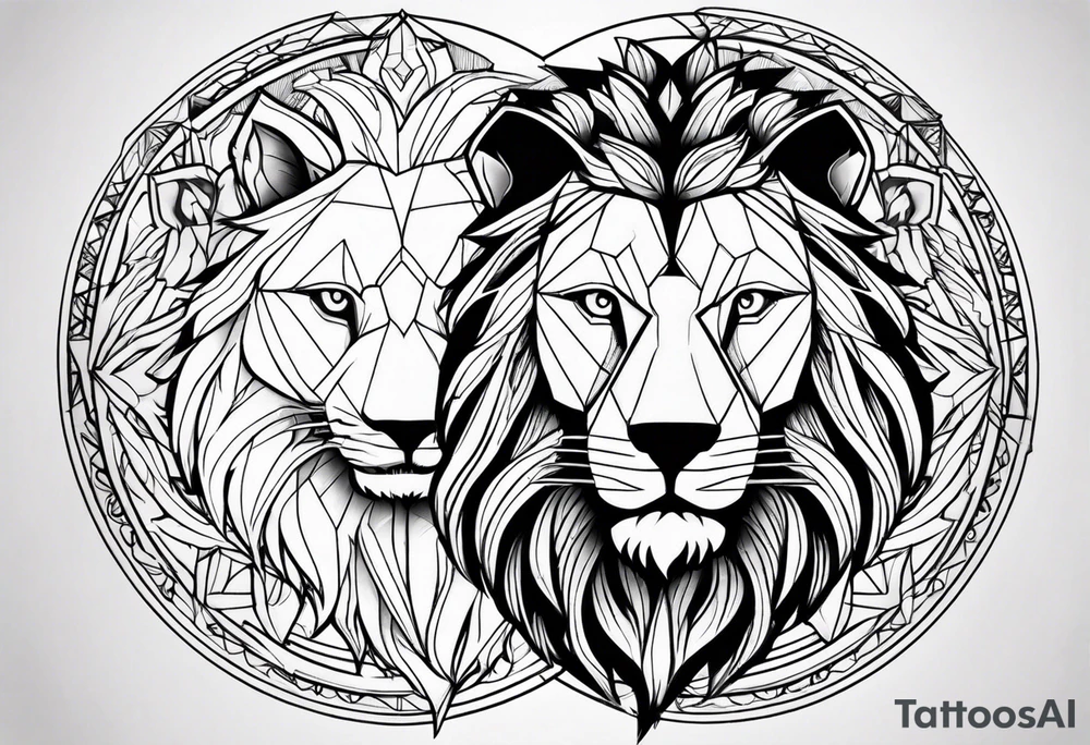 lion and wolf together tattoo idea