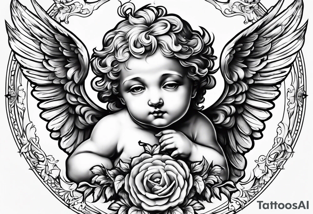 Flying Cherub renaissance style tattoo idea