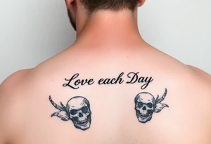 Love Each Day woman forearm tattoo with a skull border tattoo idea