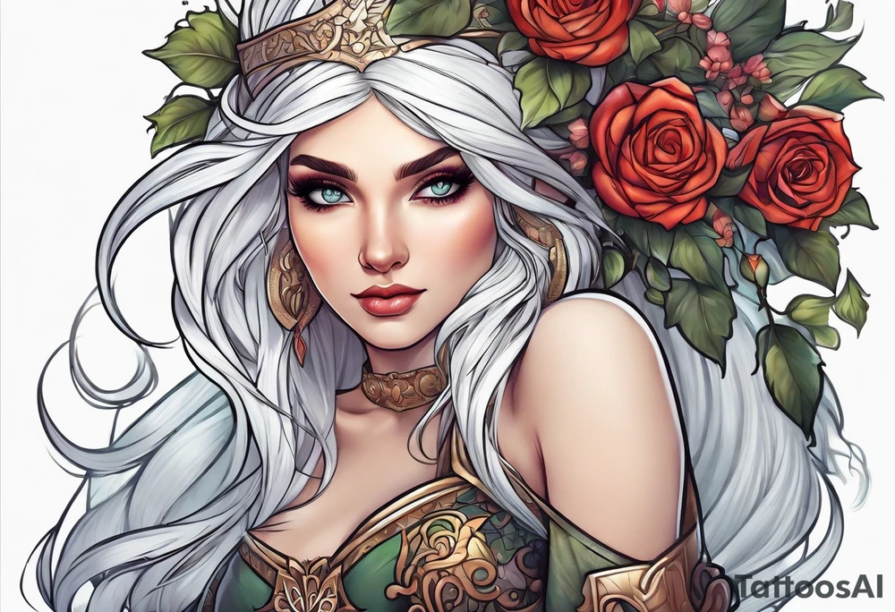 elf princess with white hair tattoo idea