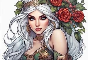 elf princess with white hair tattoo idea