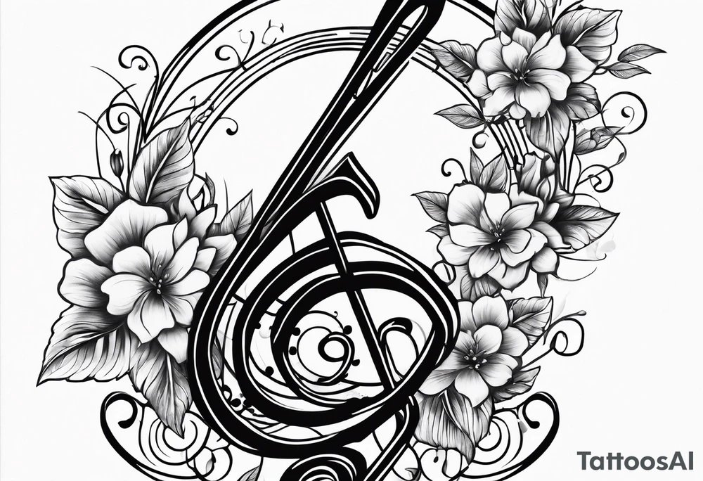 Treble clef, flowers tattoo idea