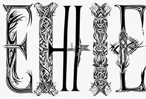 combine the letters E and H with tribal pattern tattoo idea