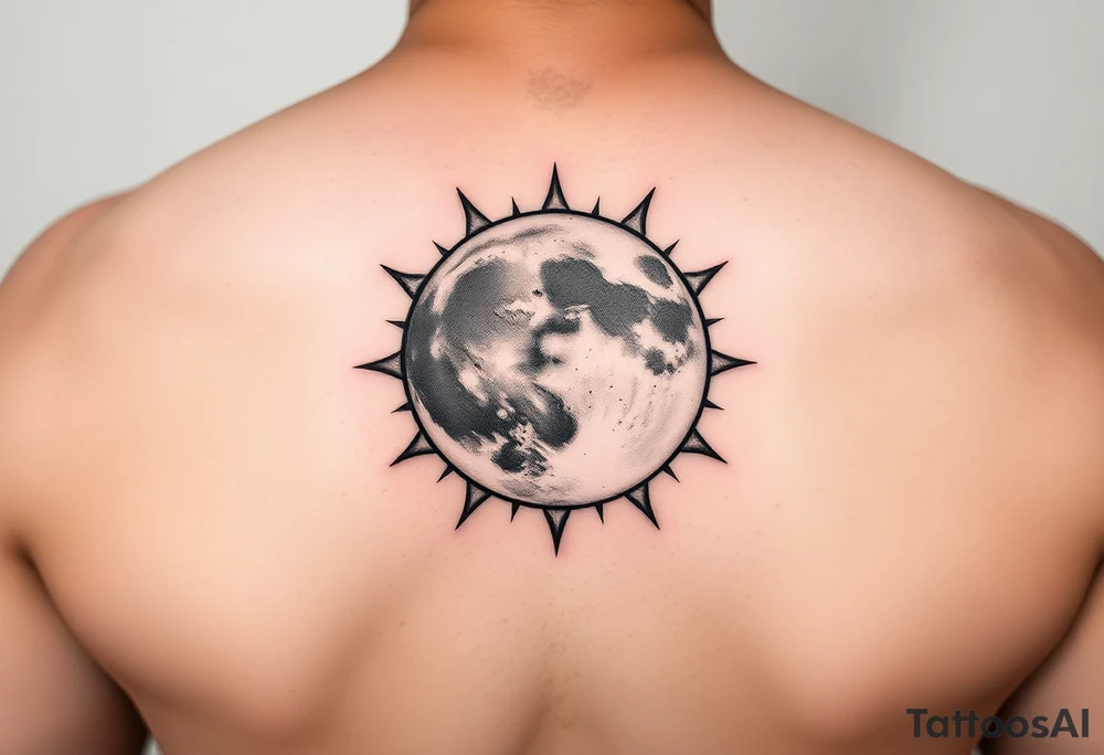 A fine line moon with the sun behind it tattoo idea