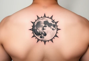 A fine line moon with the sun behind it tattoo idea
