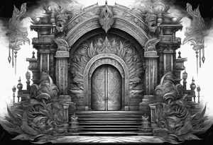 The warior is standing in front of the staircase that leads to the gate to the valhalla. tattoo idea