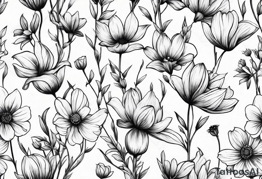 small long stem wildflowers tattoo idea
