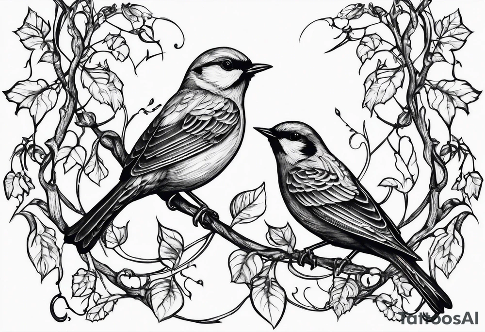 Small birds and vines going up tattoo idea