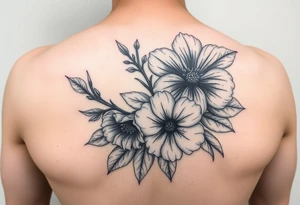 Flower tattoo with violets and chrysanthemum tattoo idea