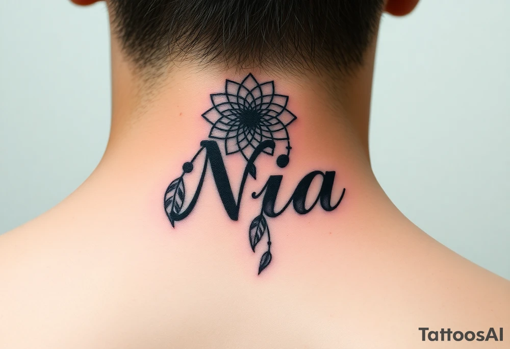 Name Nia in a dreamcatcher faded letters tattoo idea