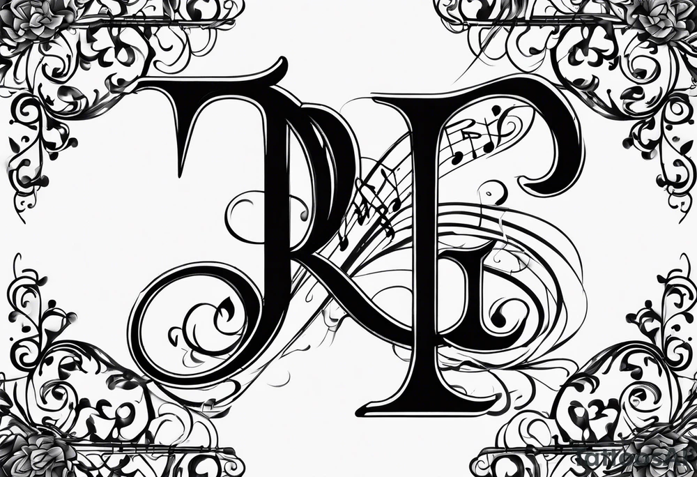 Line art Musical notes depicting the letters R and L tattoo idea