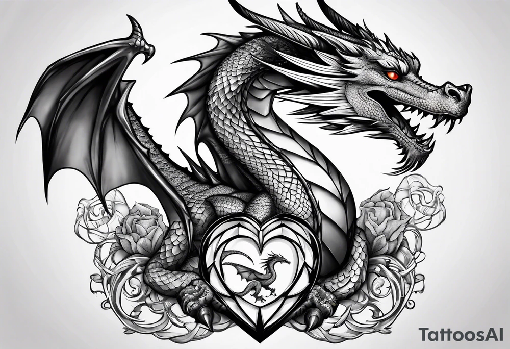 Dragon protecting a heart tattoo idea