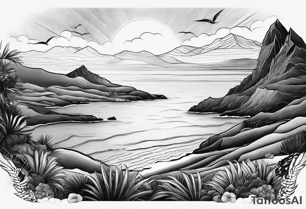 Beach landscape hills behind tattoo idea