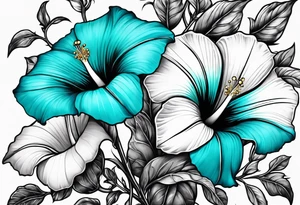 Morning Glory with turquoise jewels tattoo idea