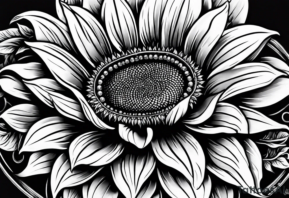 Realistic Horseshoe around a sunflower tattoo idea
