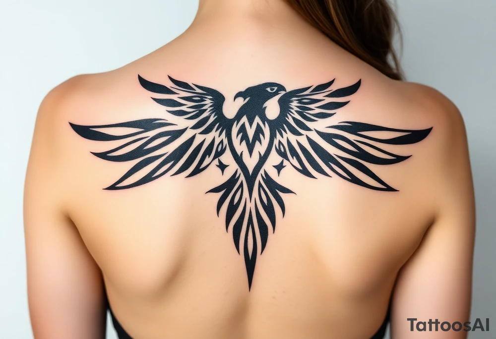 tribal hawk silhouette on below of knee cap tattoo idea