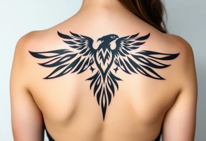 tribal hawk silhouette on below of knee cap tattoo idea