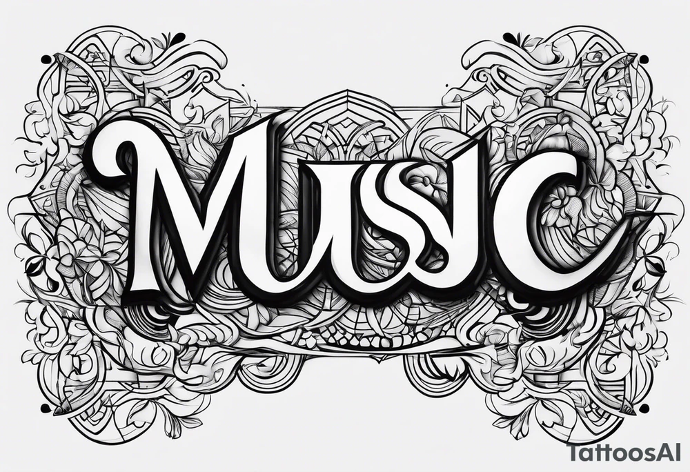 The word “music” twisted tattoo idea