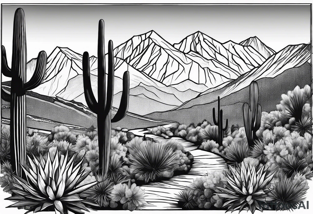 Couple hiking, cactus, mountains tattoo idea