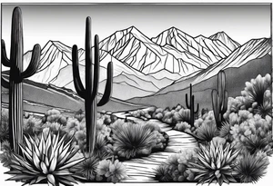 Couple hiking, cactus, mountains tattoo idea