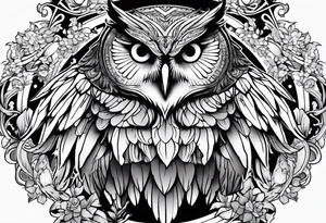 Sleeve with an owl with angel wings tattoo idea