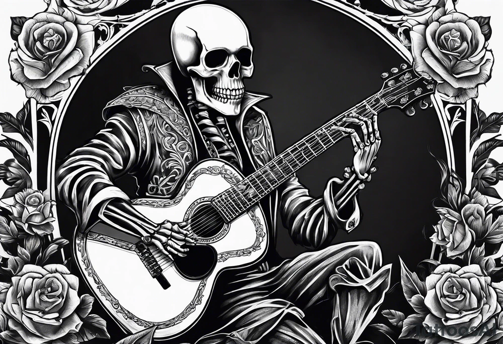 skeleton playing guitar. tattoo idea