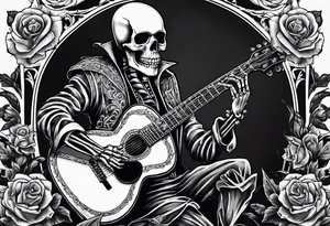 skeleton playing guitar. tattoo idea