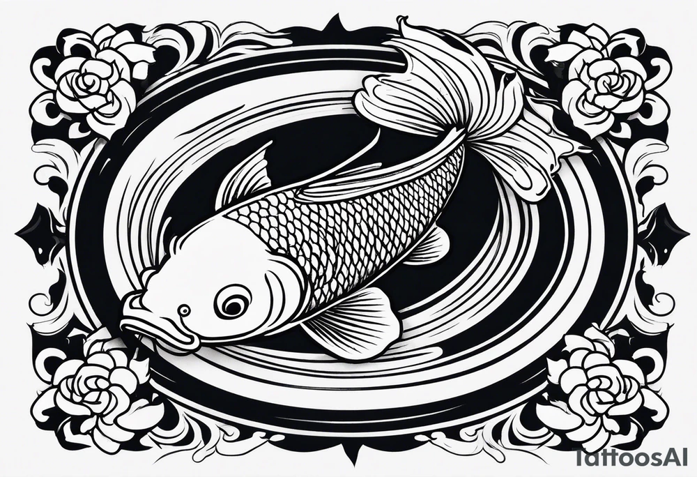 a koi fish surrounded by solid color background design tattoo idea