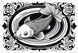 a koi fish surrounded by solid color background design tattoo idea